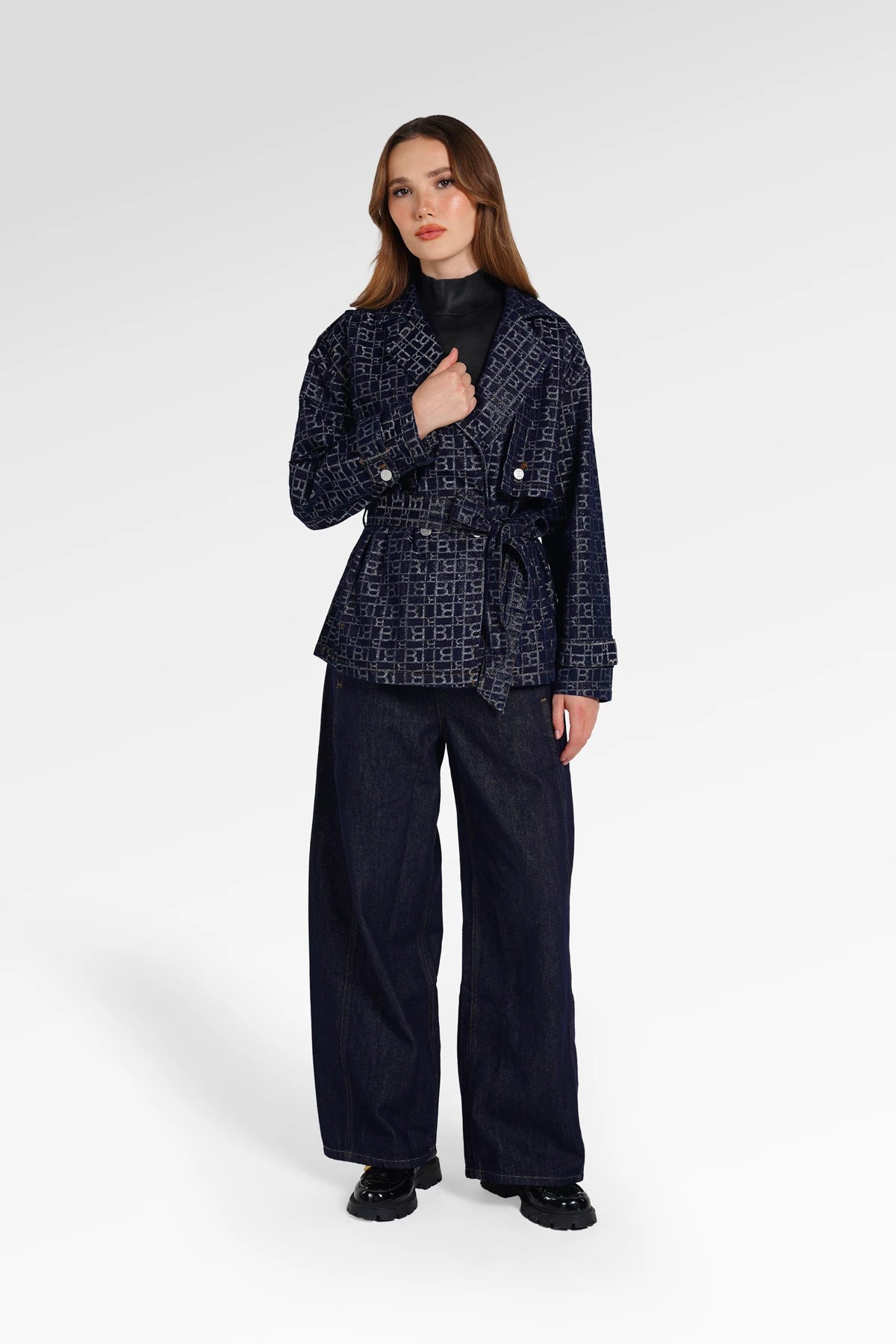 Mono Puzzle Jacquard Denim Outer - Dark Blue