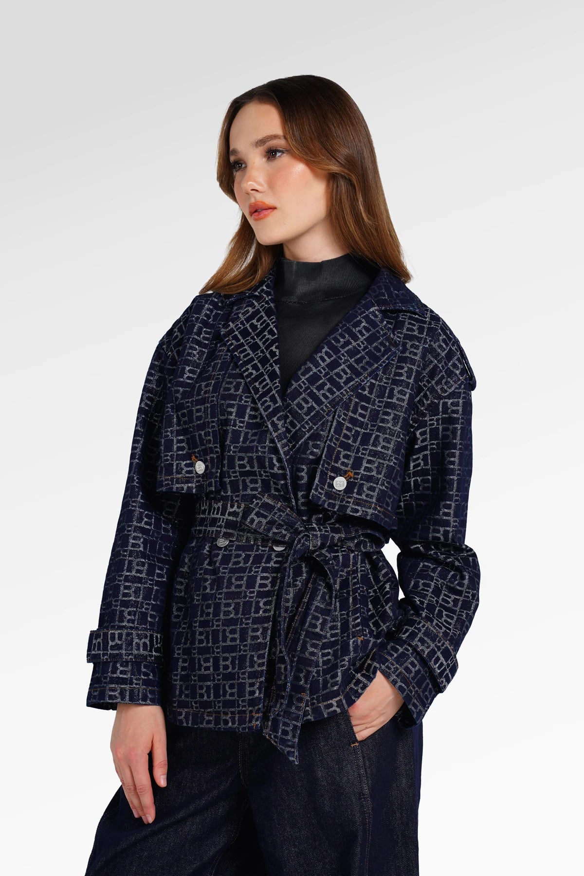 Mono Puzzle Jacquard Denim Outer - Dark Blue