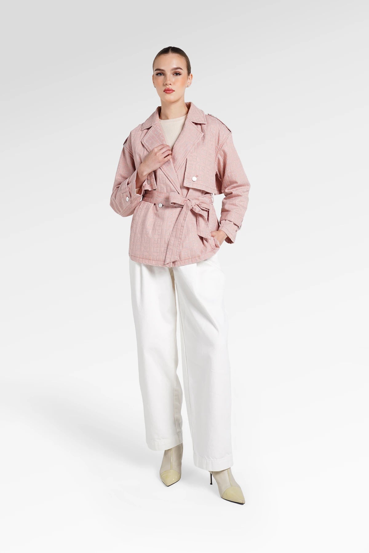 Mono Puzzle Jacquard Denim Outer - Pink