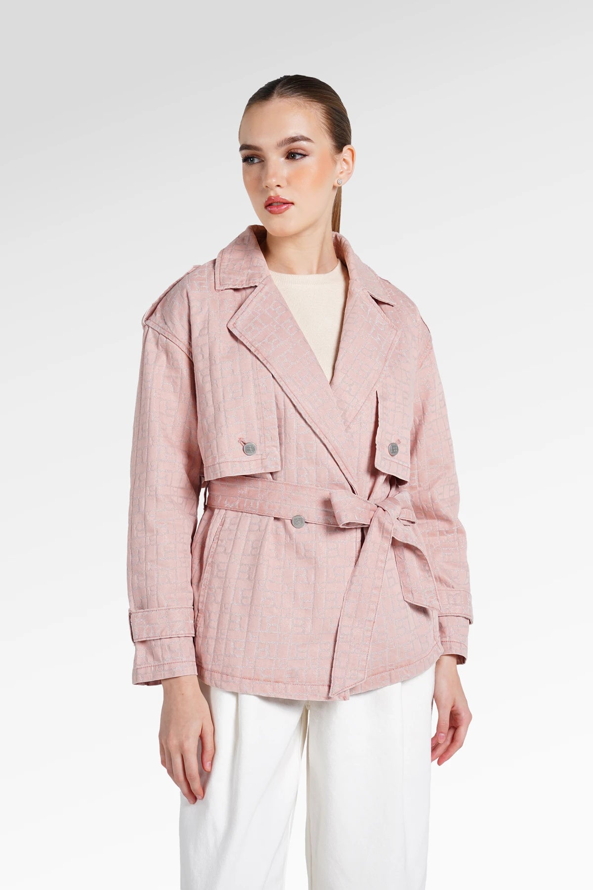 Mono Puzzle Jacquard Denim Outer - Pink