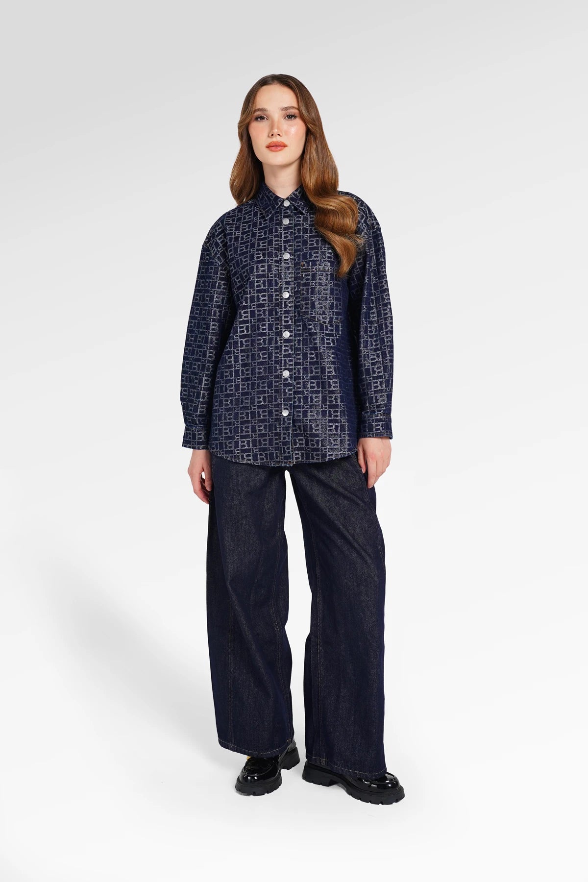 Mono Puzzle Jacquard Denim Shirt - Dark