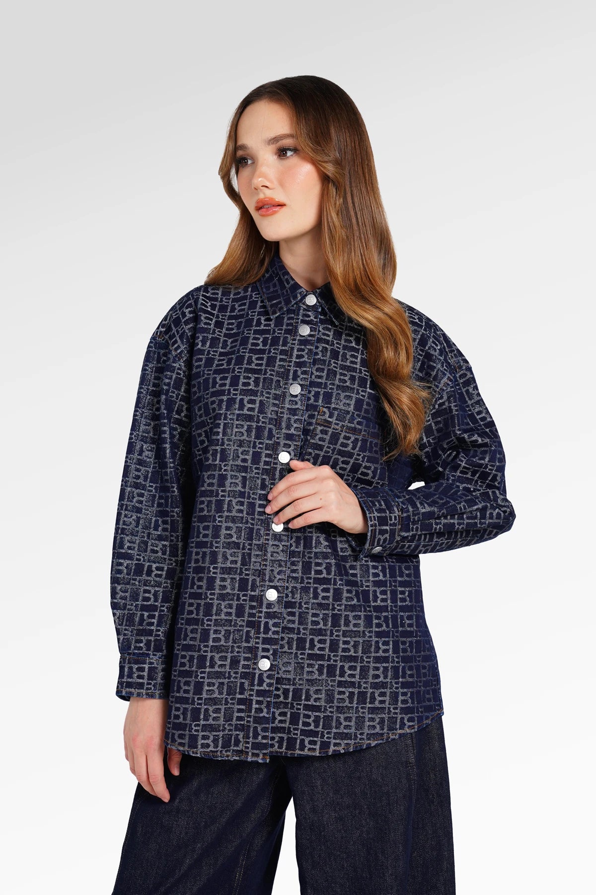 Mono Puzzle Jacquard Denim Shirt - Dark