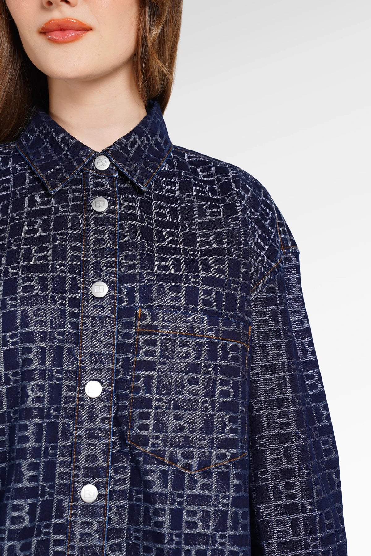 Mono Puzzle Jacquard Denim Shirt - Dark