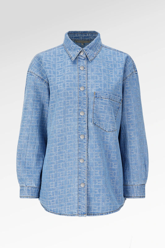 Mono Puzzle Jacquard Denim Shirt - Light Blue