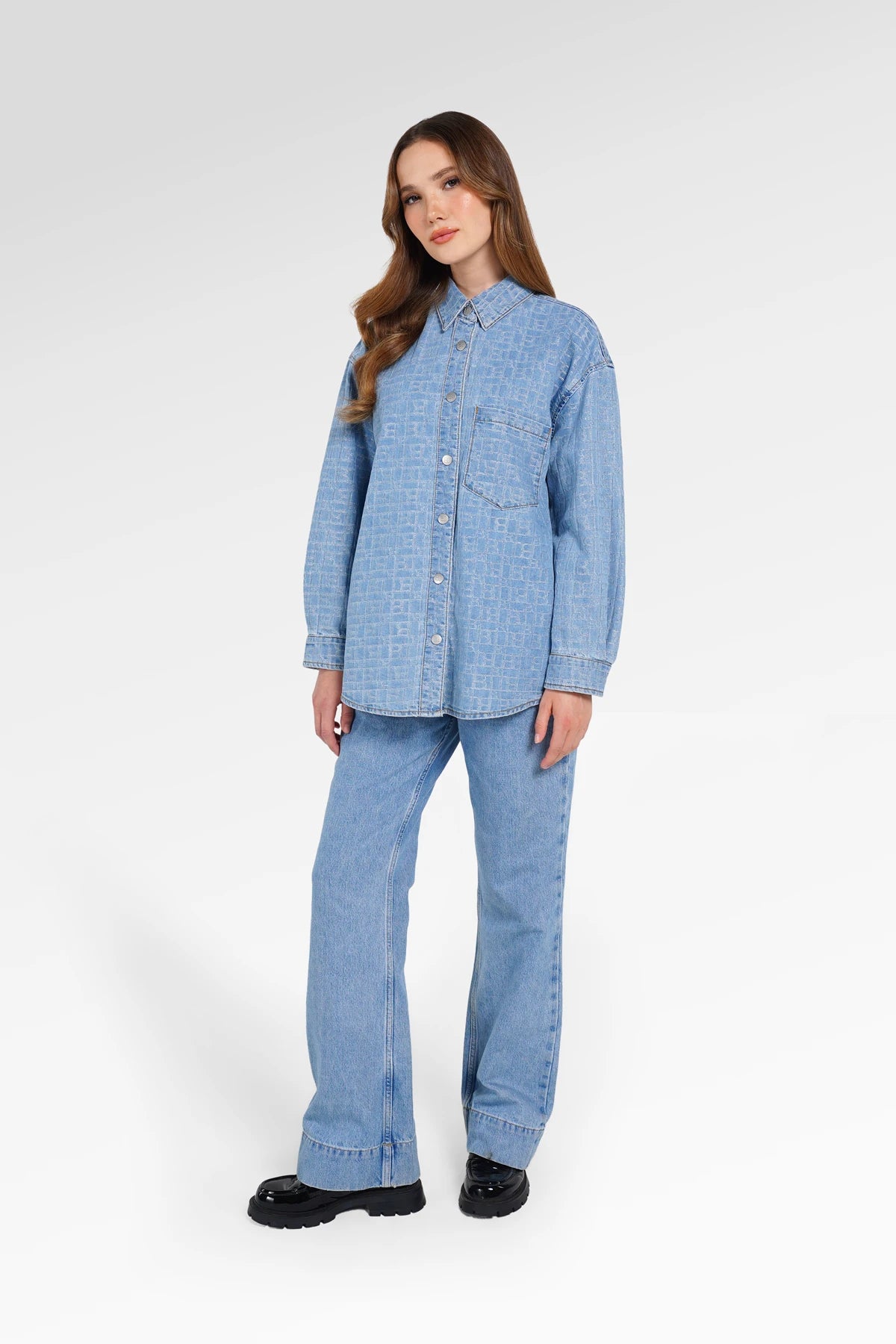 Mono Puzzle Jacquard Denim Shirt - Light Blue