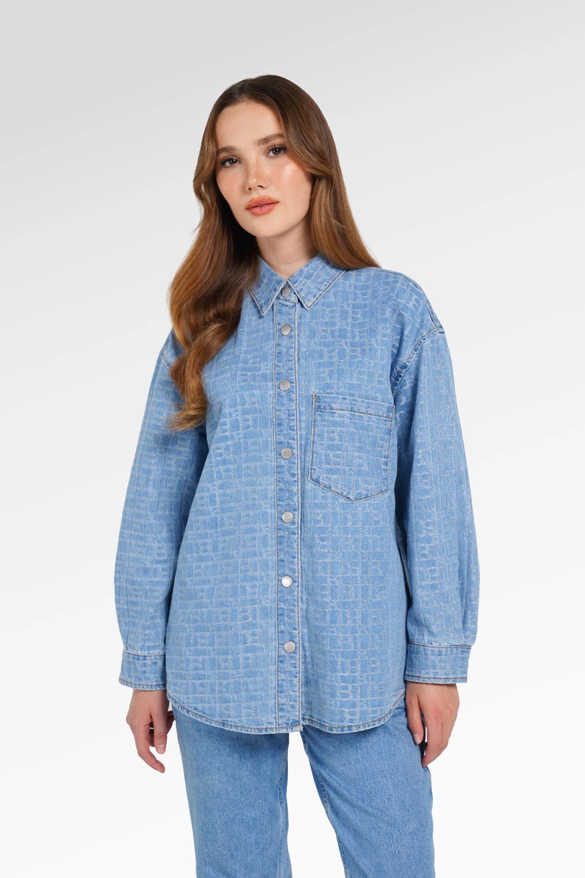 Mono Puzzle Jacquard Denim Shirt - Light Blue