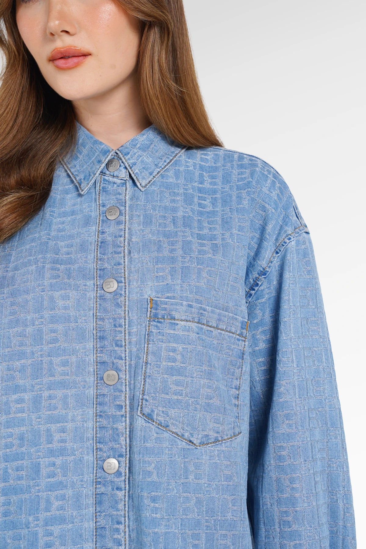 Mono Puzzle Jacquard Denim Shirt - Light Blue
