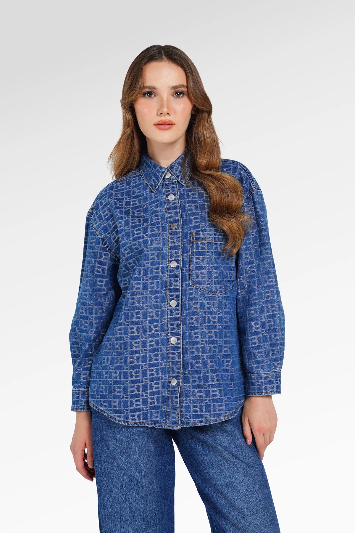 Mono Puzzle Jacquard Denim Shirt - Medium