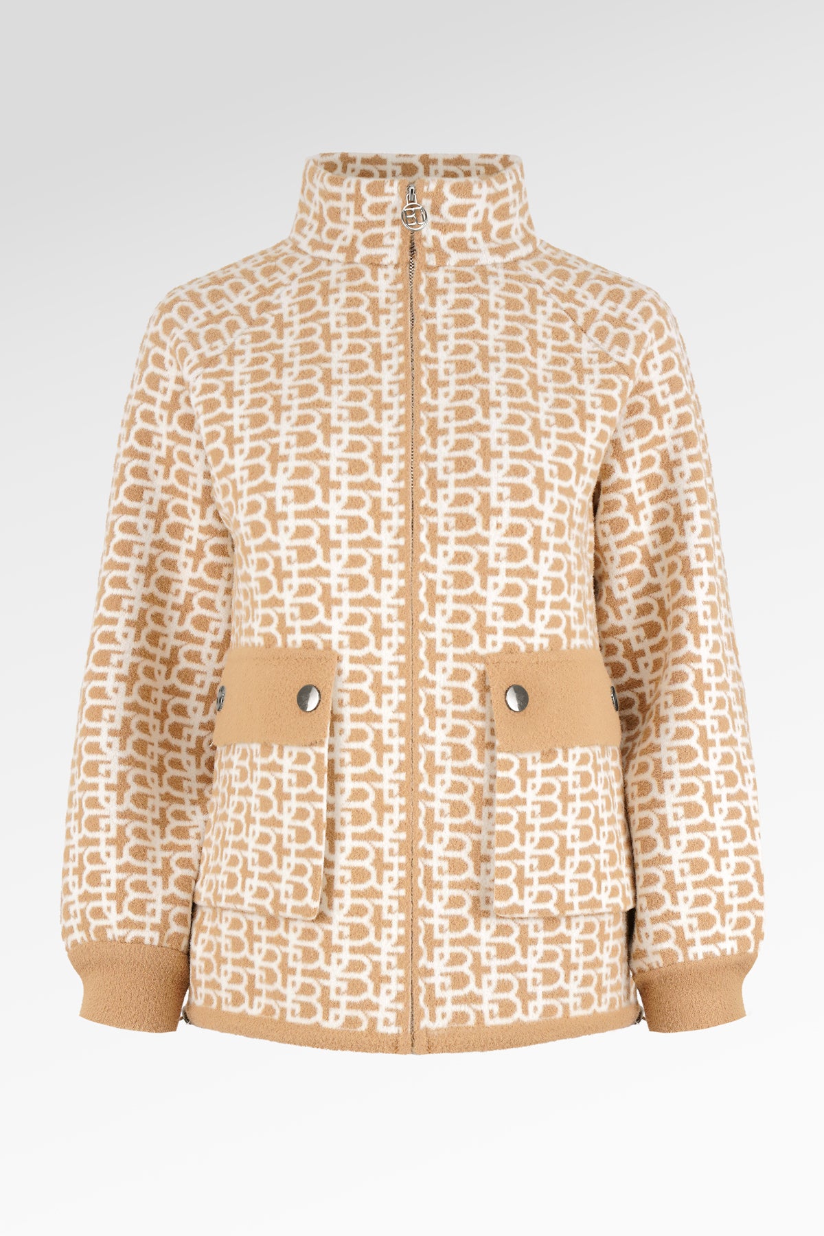 Monogram High Neck Jacket - Beige/Khaki