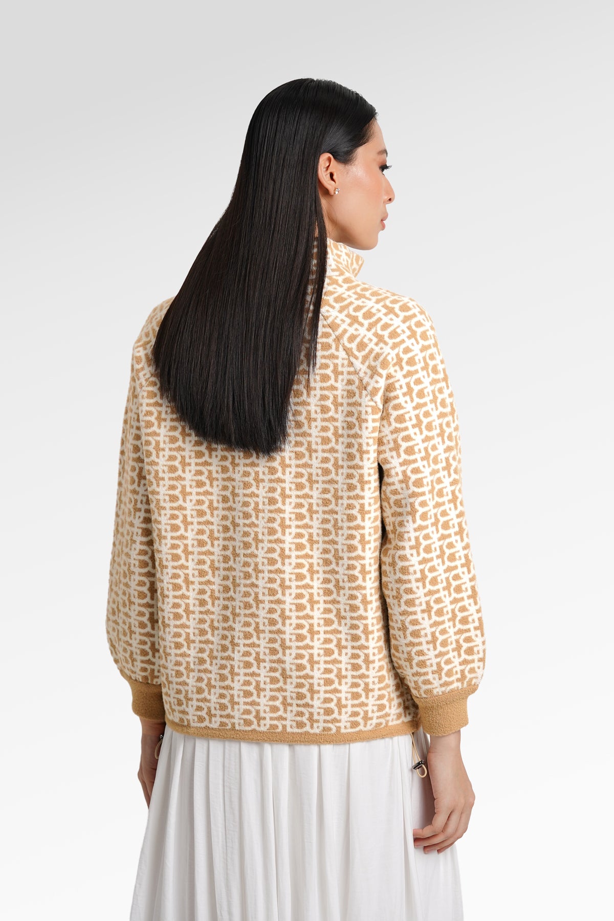 Monogram High Neck Jacket - Beige/Khaki