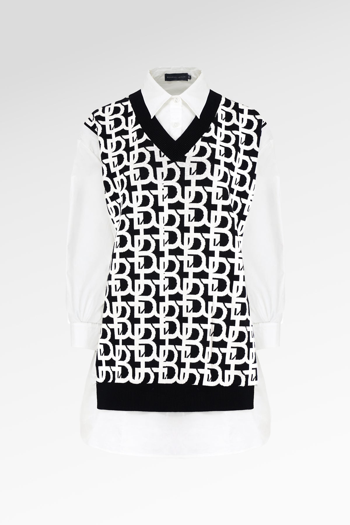 Monogram Mix Fabric Vest Shirt - White/Black