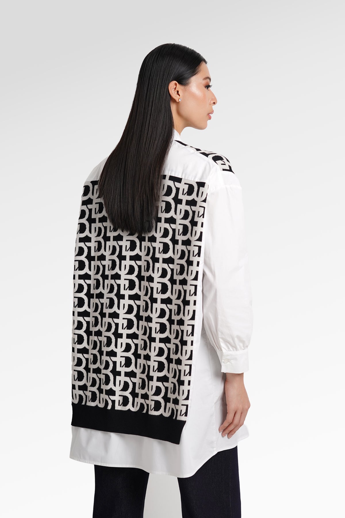 Monogram Mix Fabric Vest Shirt - White/Black