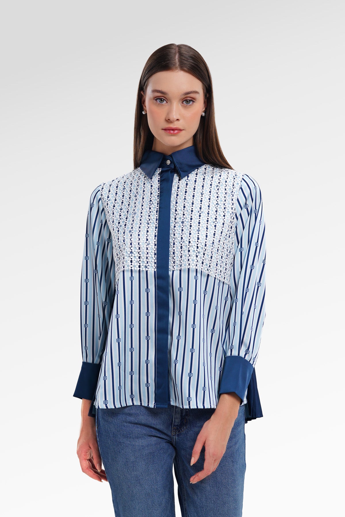 Myra Lace Shirt - Indigo Blue
