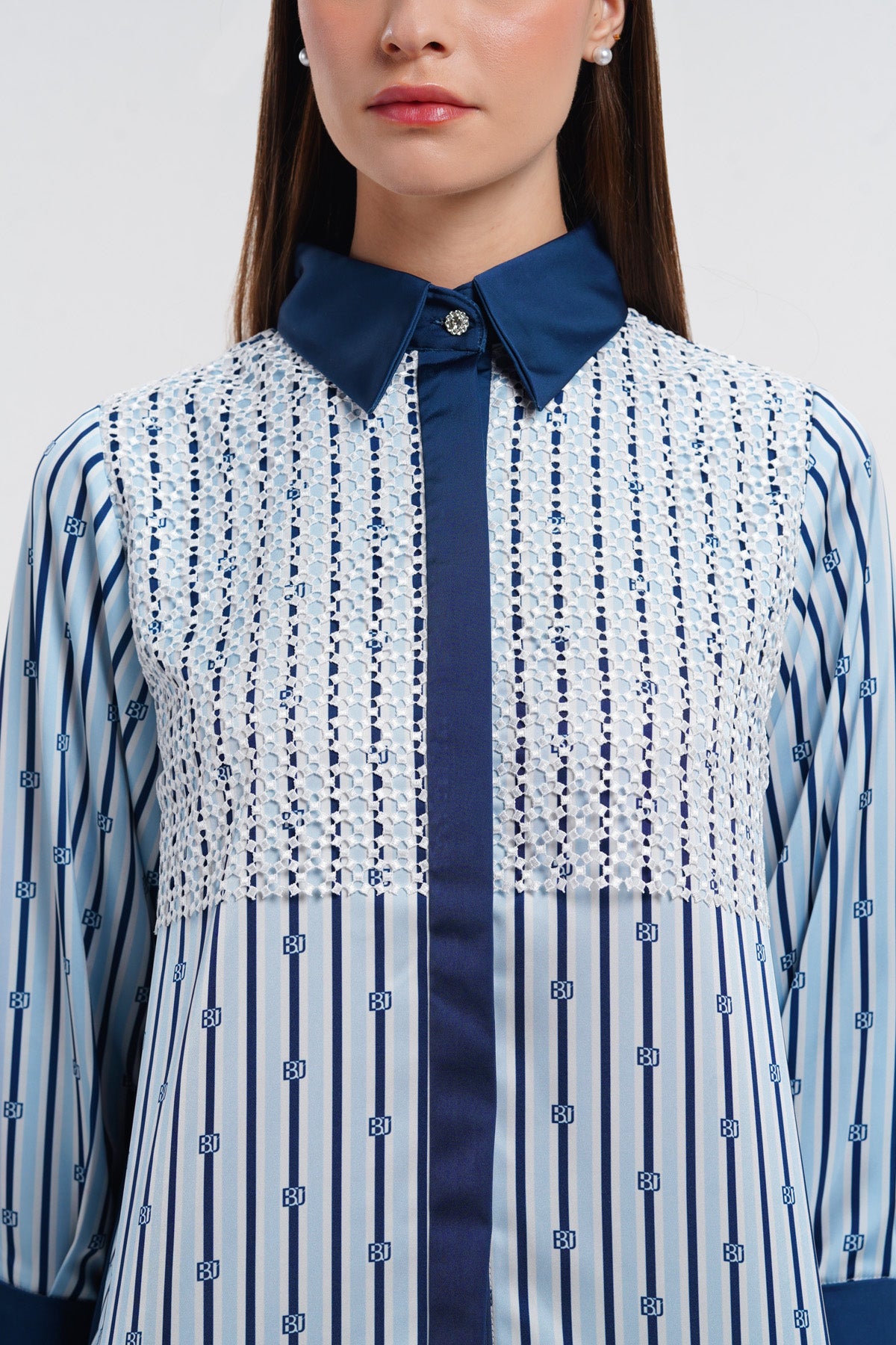 Myra Lace Shirt - Indigo Blue