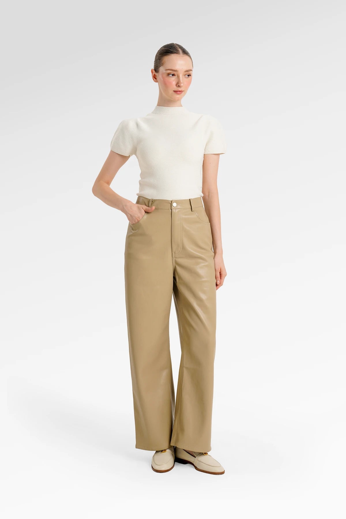 Myra Leather Pants - Khaki