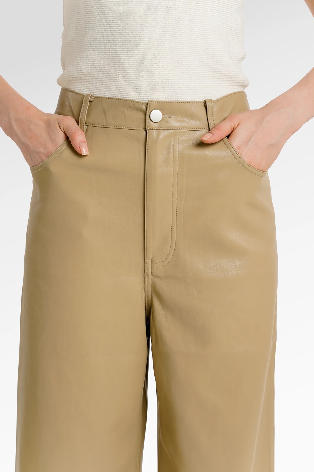 Myra Leather Pants - Khaki