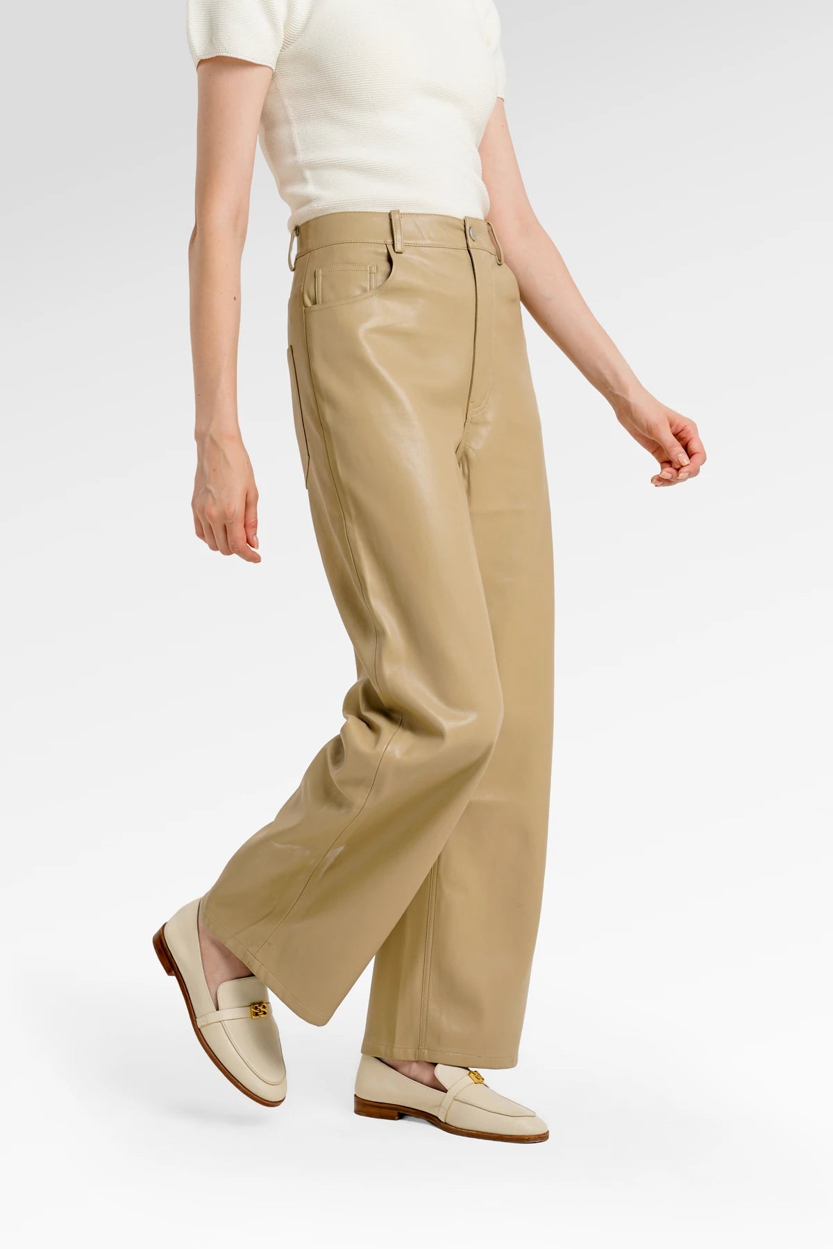 Myra Leather Pants - Khaki