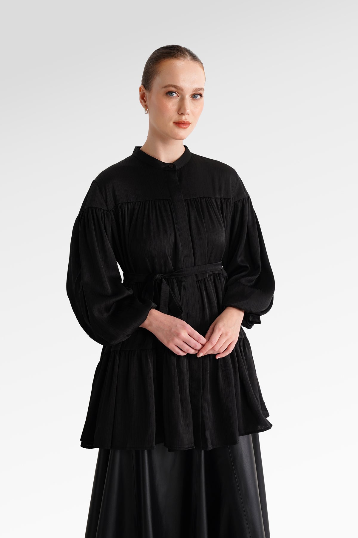 Nara Gathered Shirt - Black