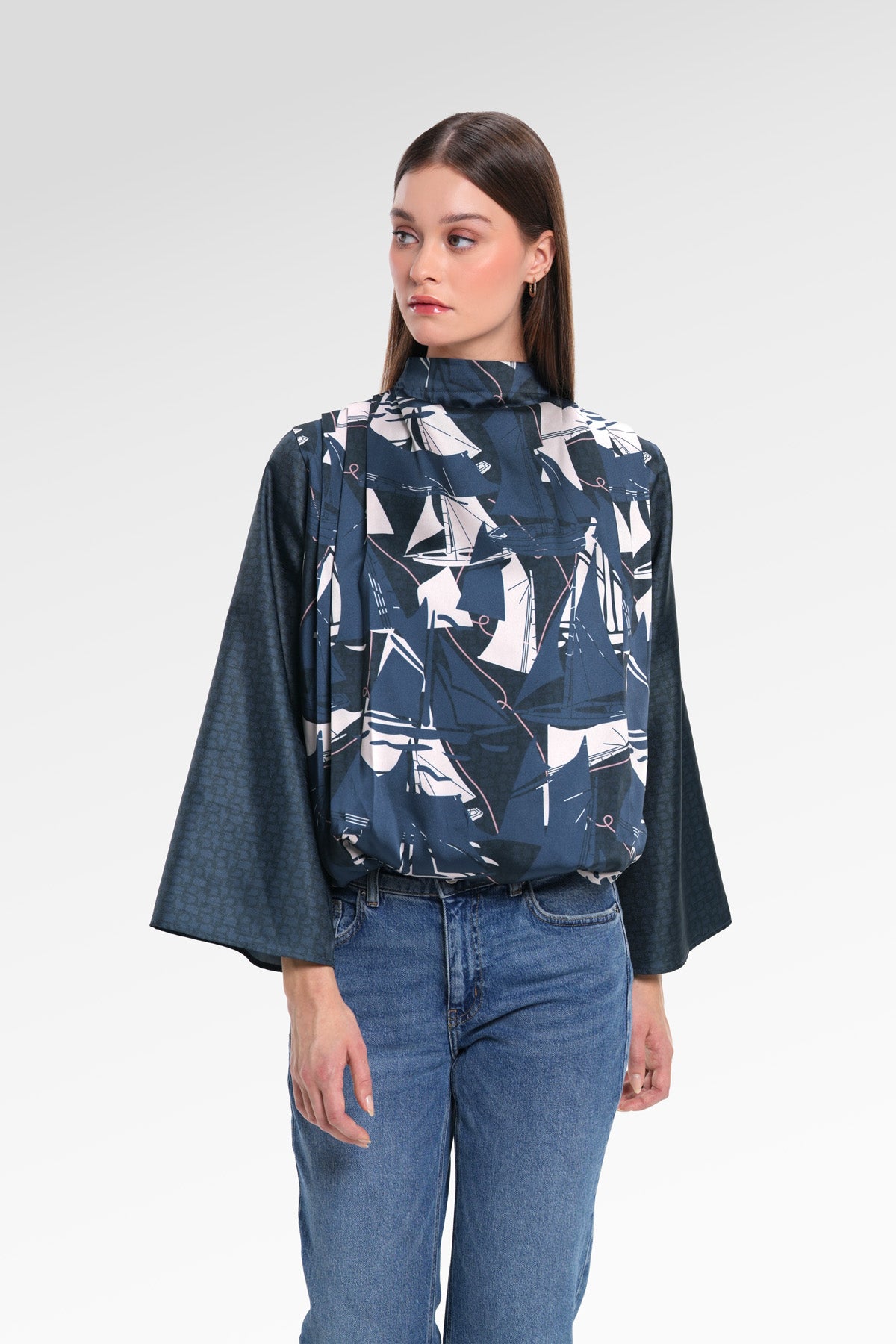 Nauticagram Drapery Blouse - Ocean