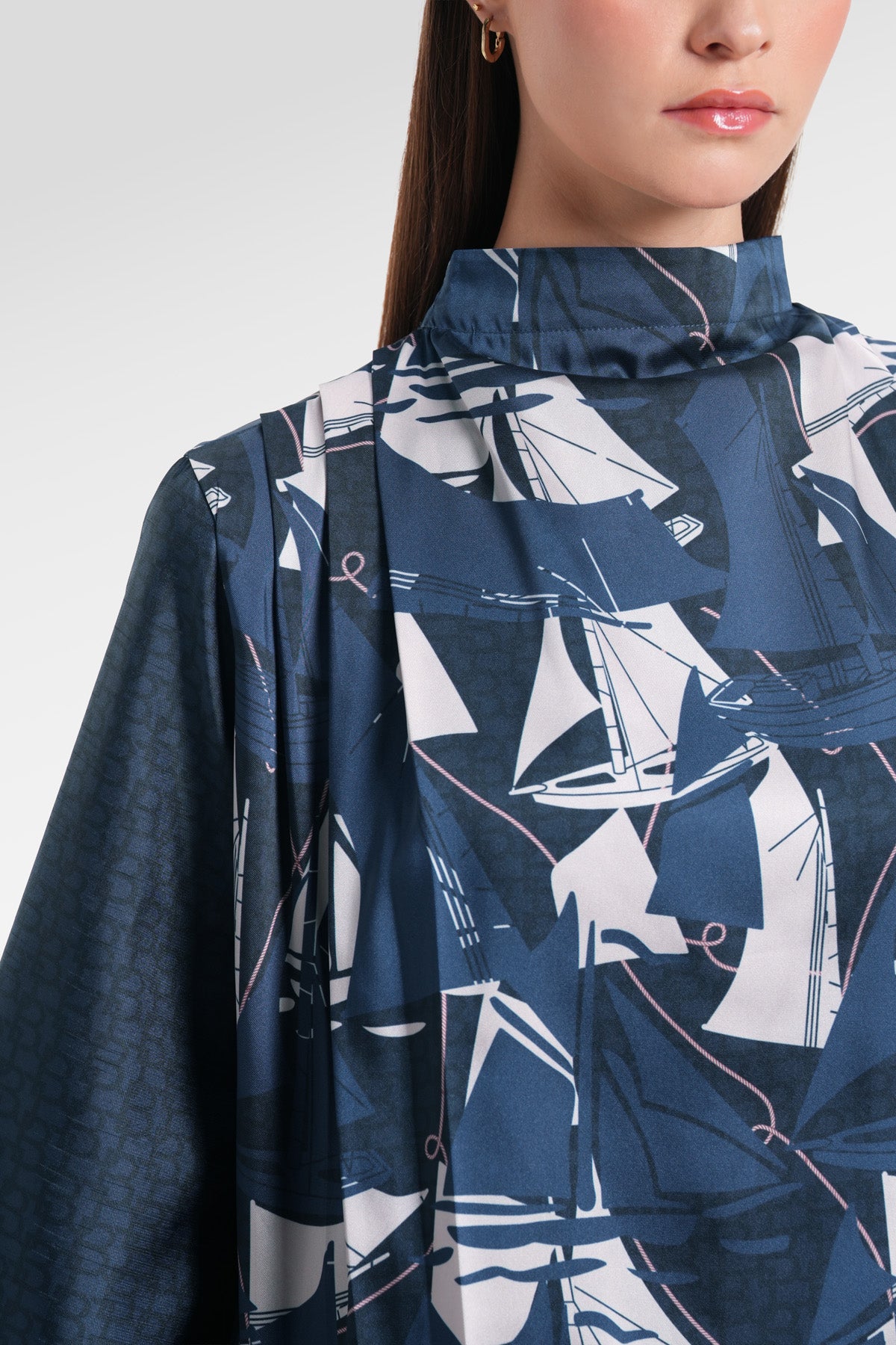 Nauticagram Drapery Blouse - Ocean