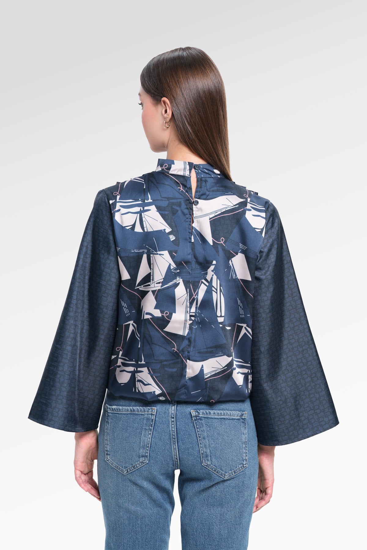 Nauticagram Drapery Blouse - Ocean
