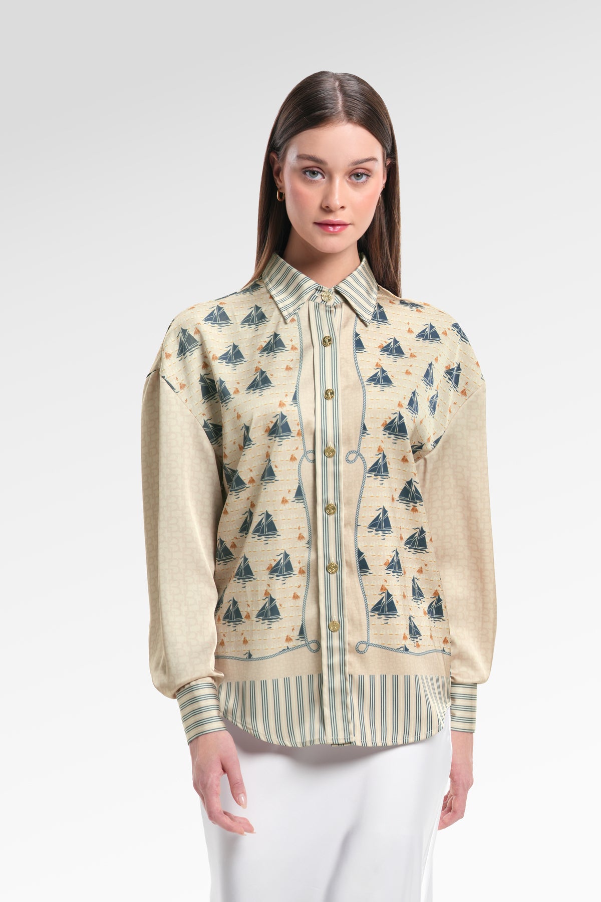 Nauticagram Satin Shirt - Coral