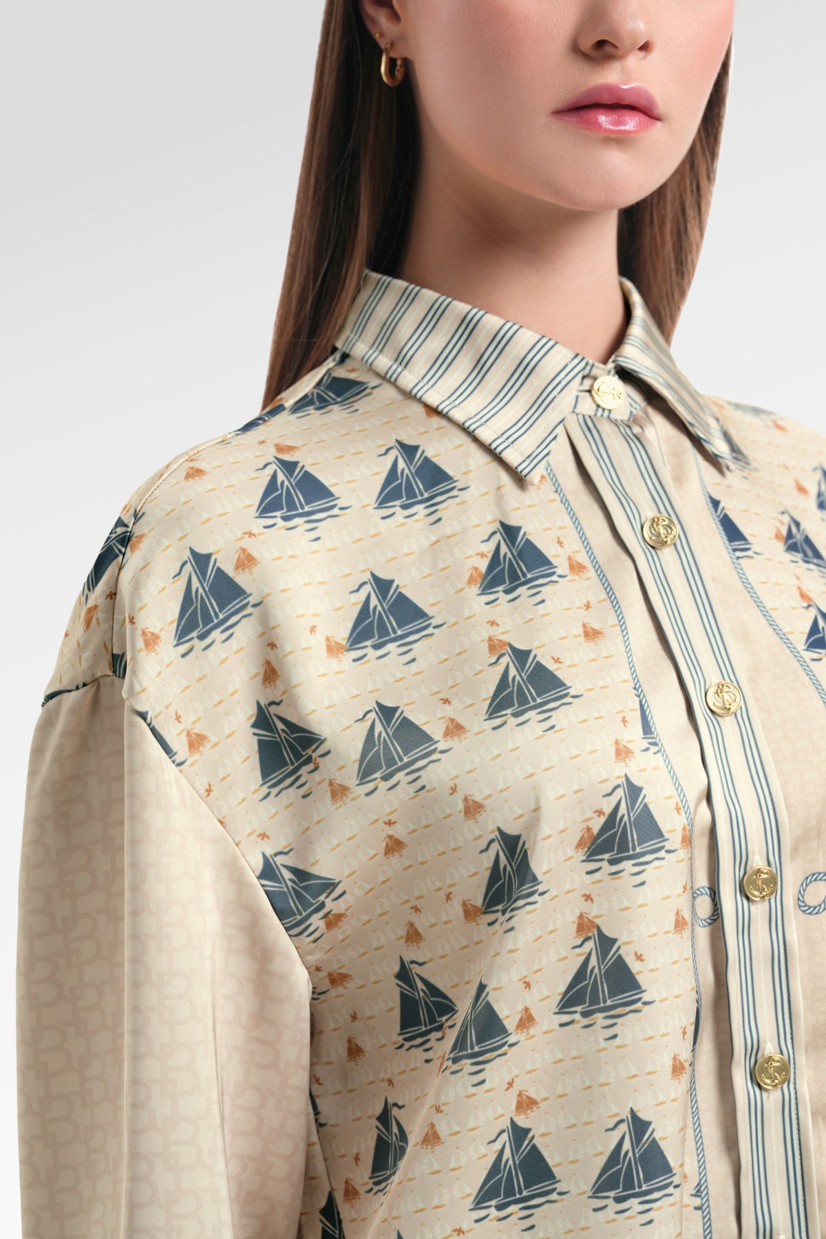 Nauticagram Satin Shirt - Coral