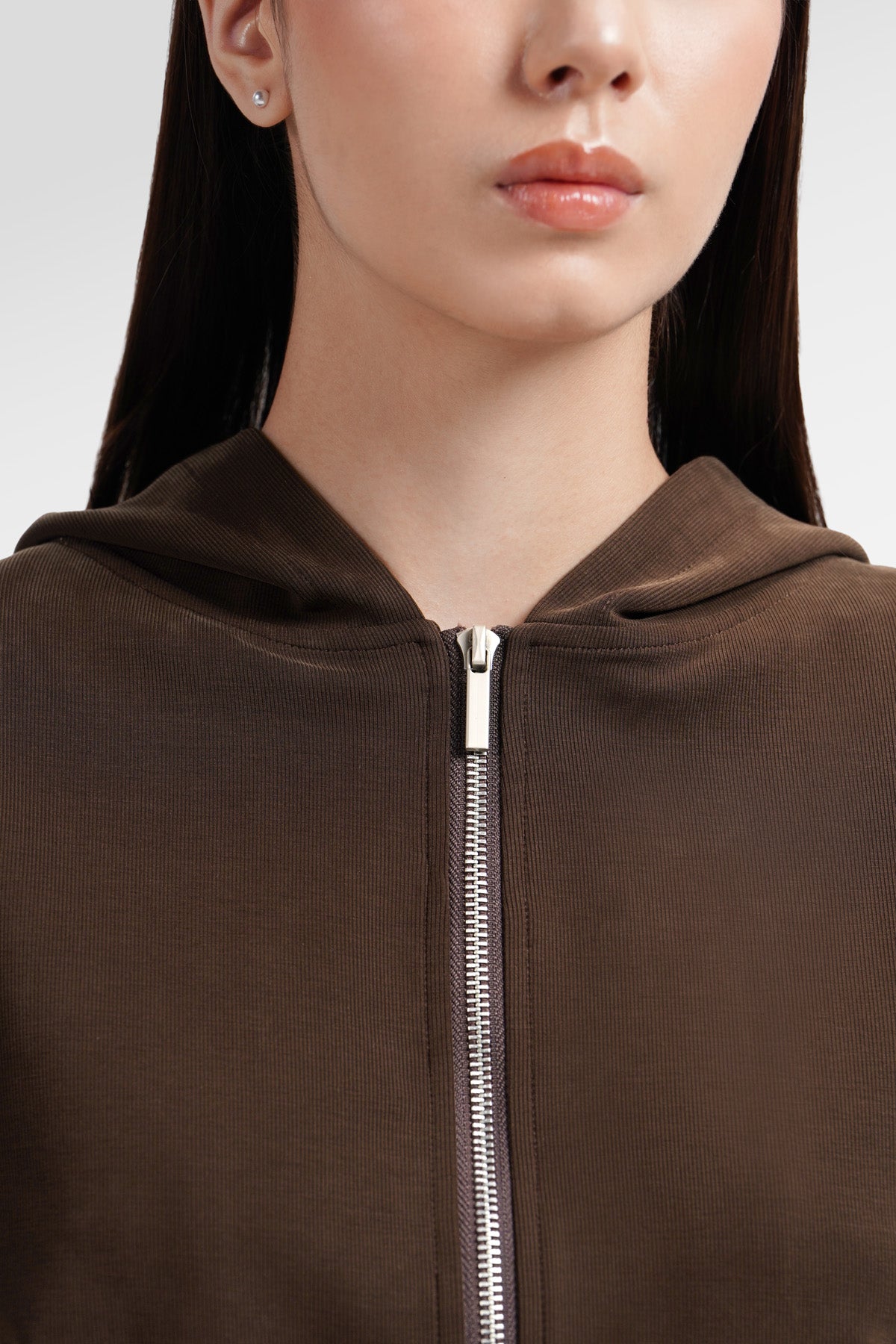 Nola Crop Zip Up Hoodie - Brown