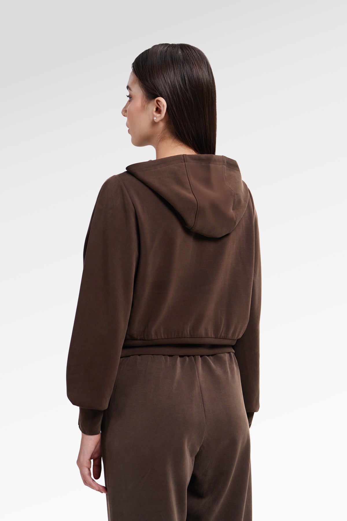 Nola Crop Zip Up Hoodie - Brown