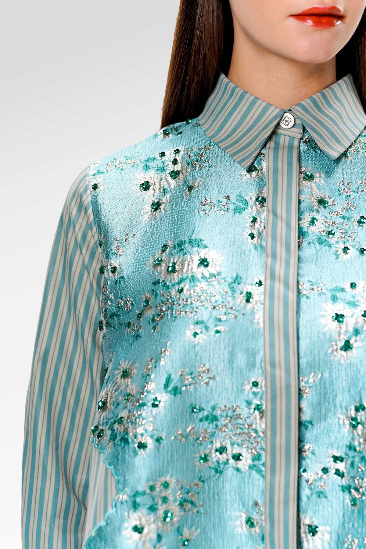 Noora Jacquard Shirt - Frosted Bloom
