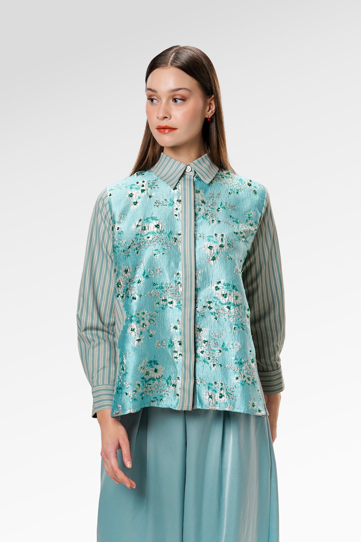 Noora Jacquard Shirt - Frosted Bloom