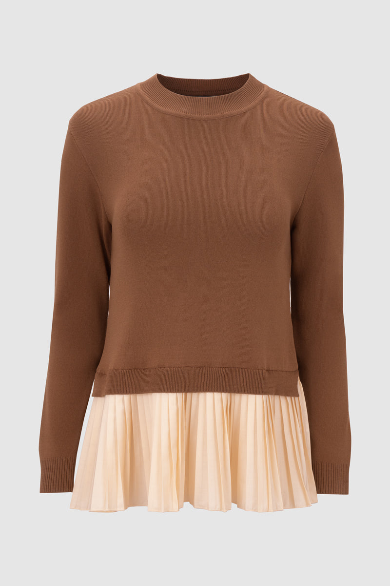 Nyla Mix Fabric Top - Tan