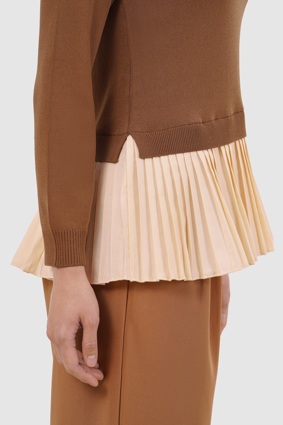Nyla Mix Fabric Top - Tan