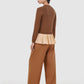 Nyla Mix Fabric Top - Tan