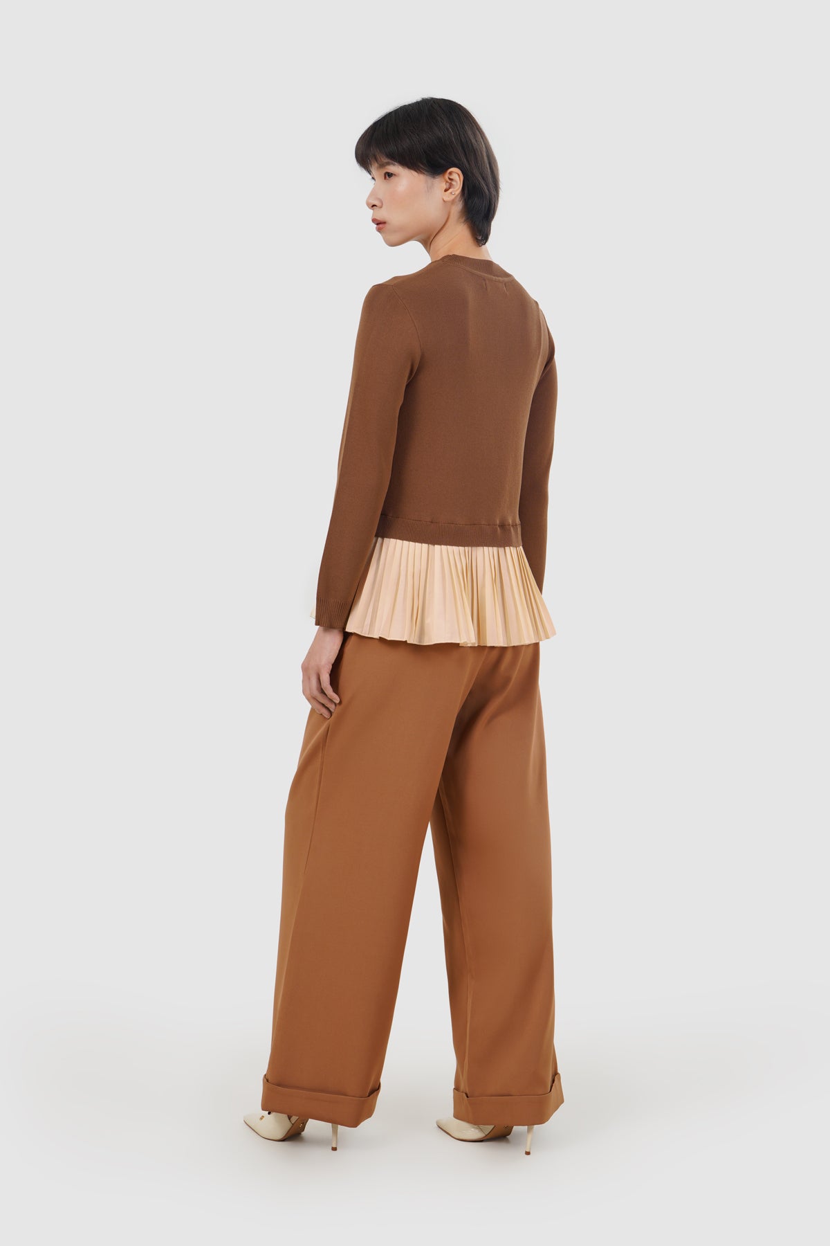 Nyla Mix Fabric Top - Tan