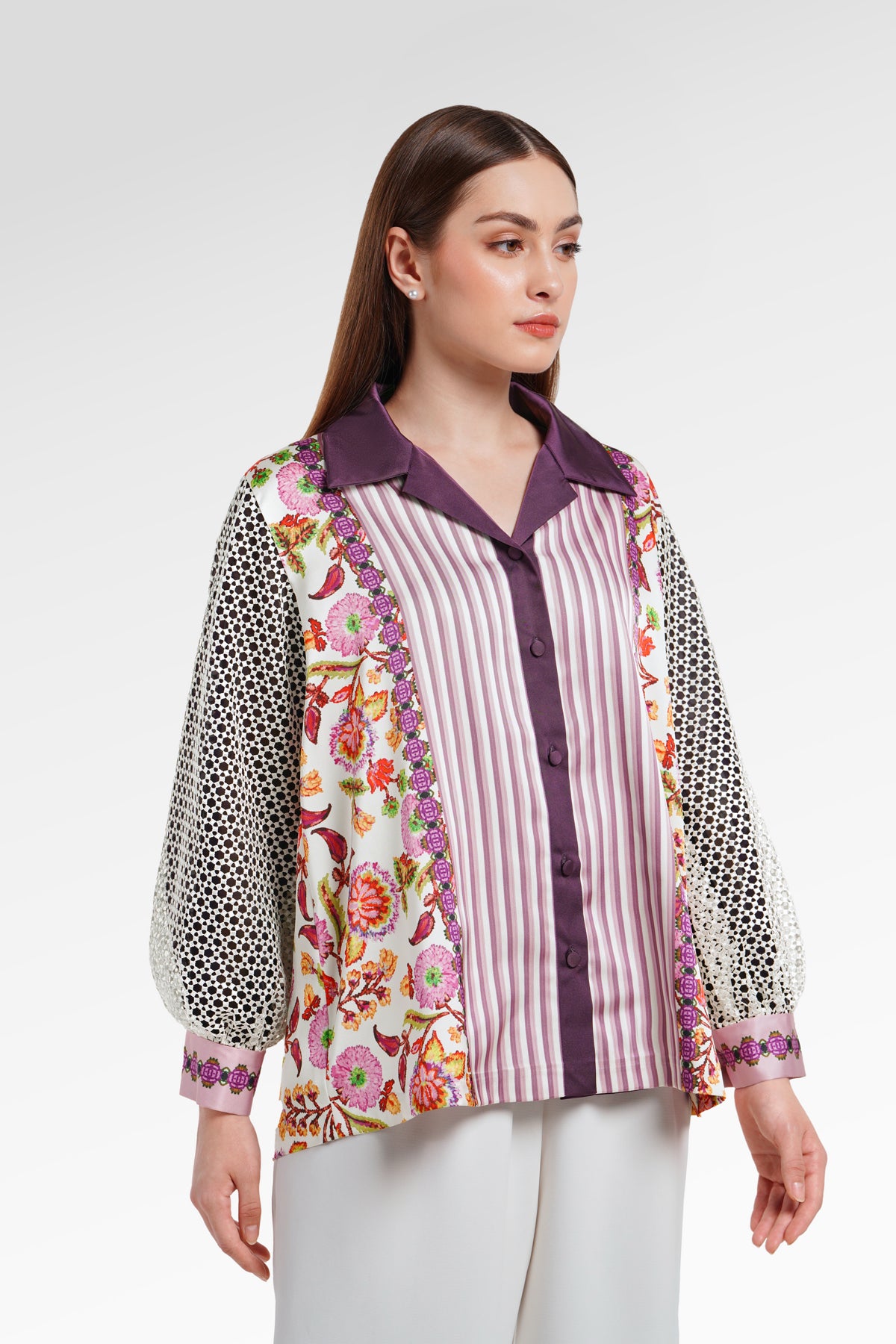 Opulent Bloom Satin Shirt - Berry Bloom