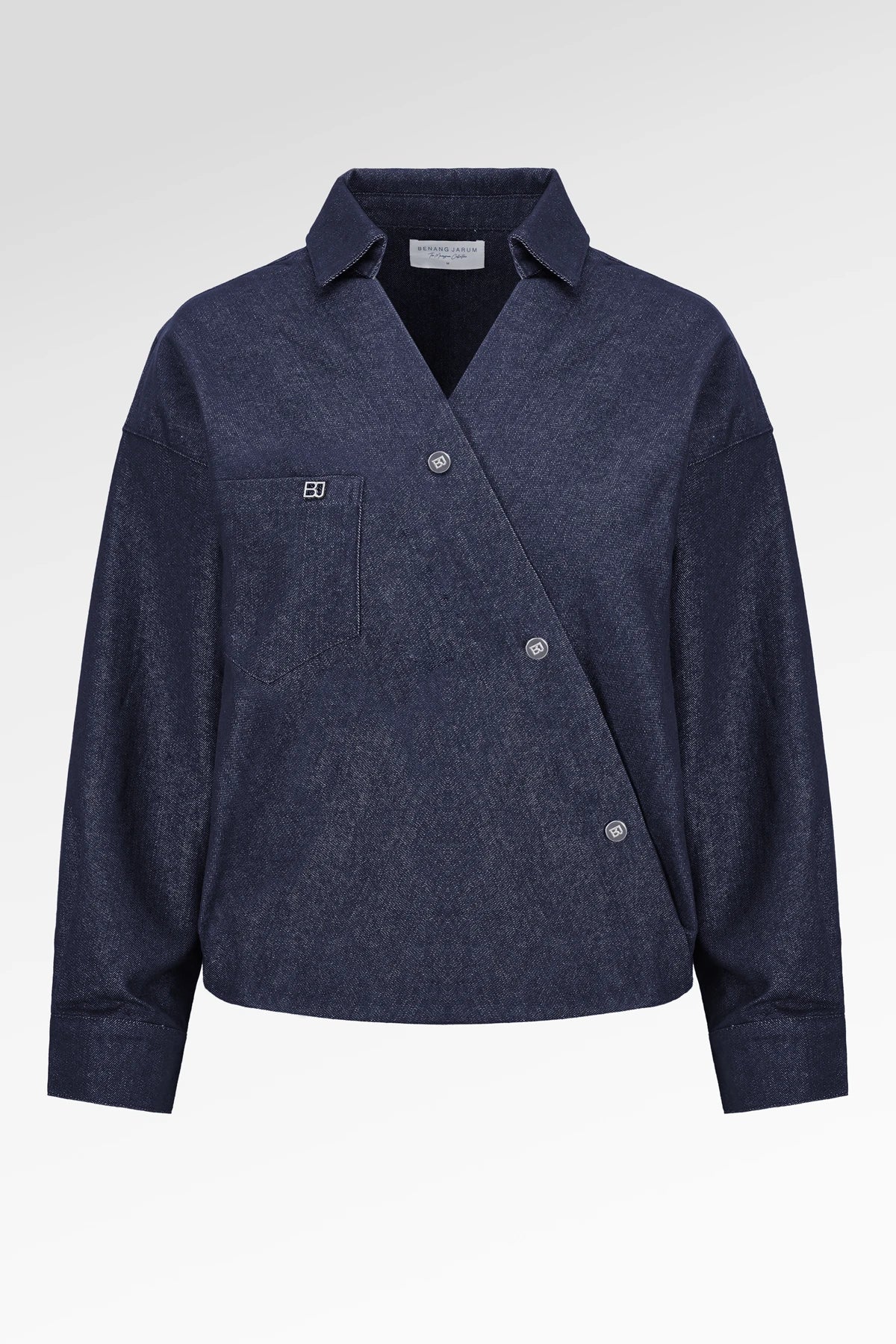 Raine Denim Overlap Top - Denim Blue
