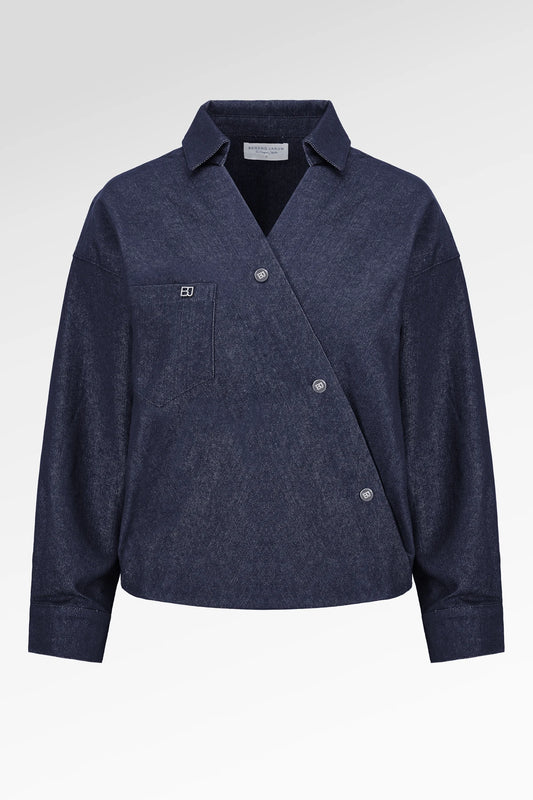 Raine Denim Overlap Top - Denim Blue