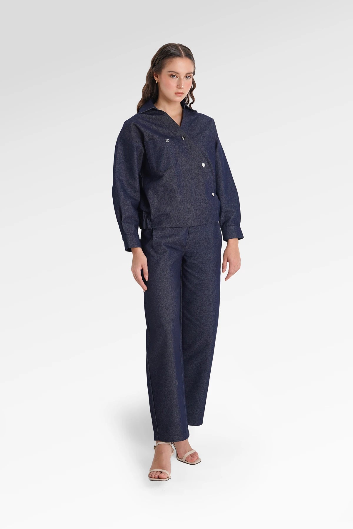 Raine Denim Overlap Top - Denim Blue