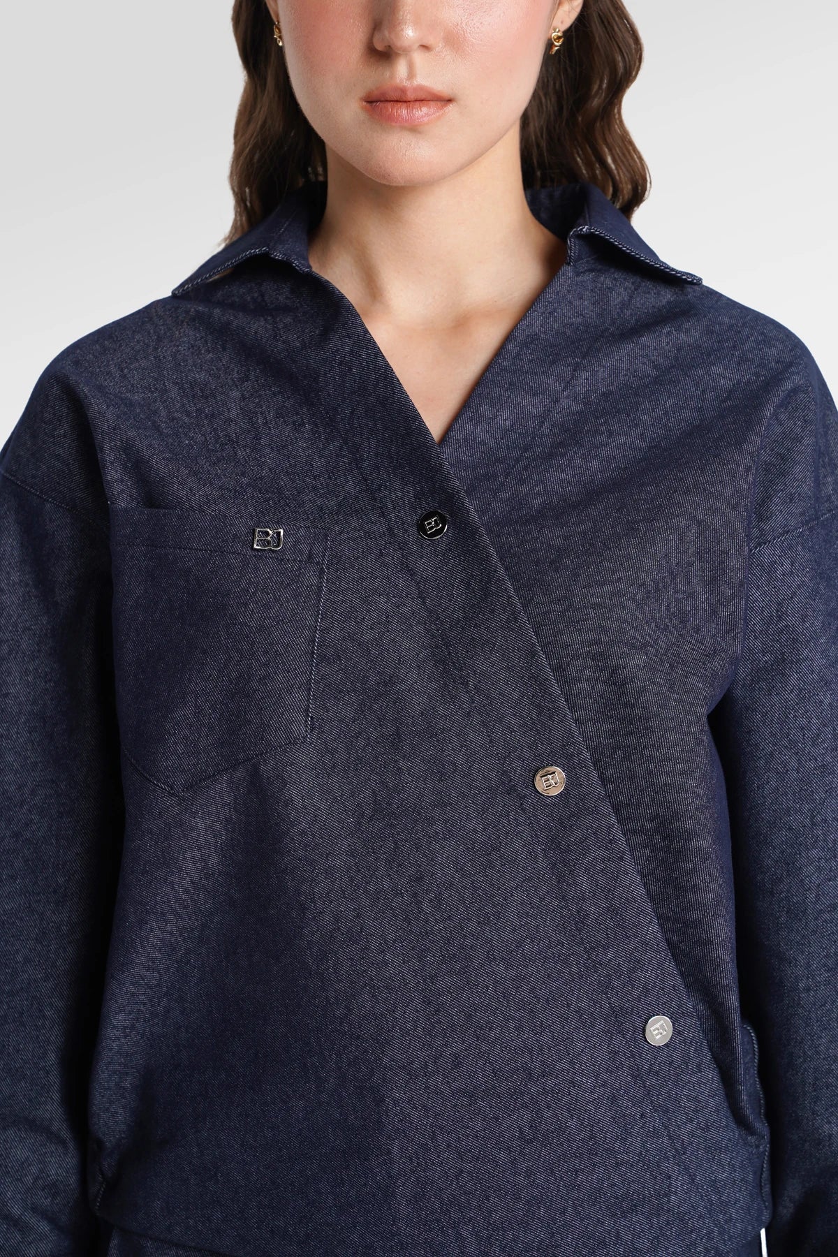 Raine Denim Overlap Top - Denim Blue