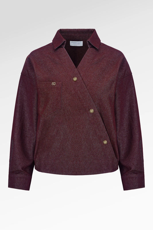 Raine Denim Overlap Top - Maroon