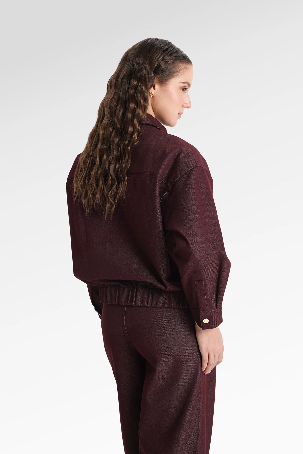 Raine Denim Overlap Top - Maroon