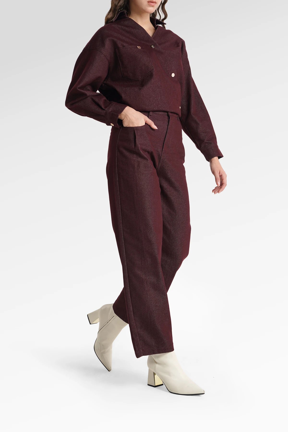 Raine Denim Pants - Maroon
