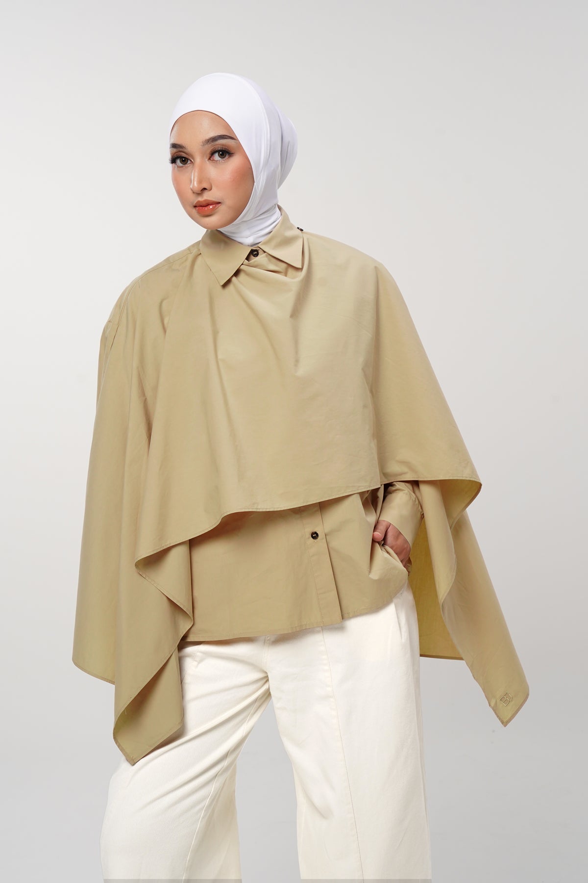 Rhea Cape Shirt - Khaki