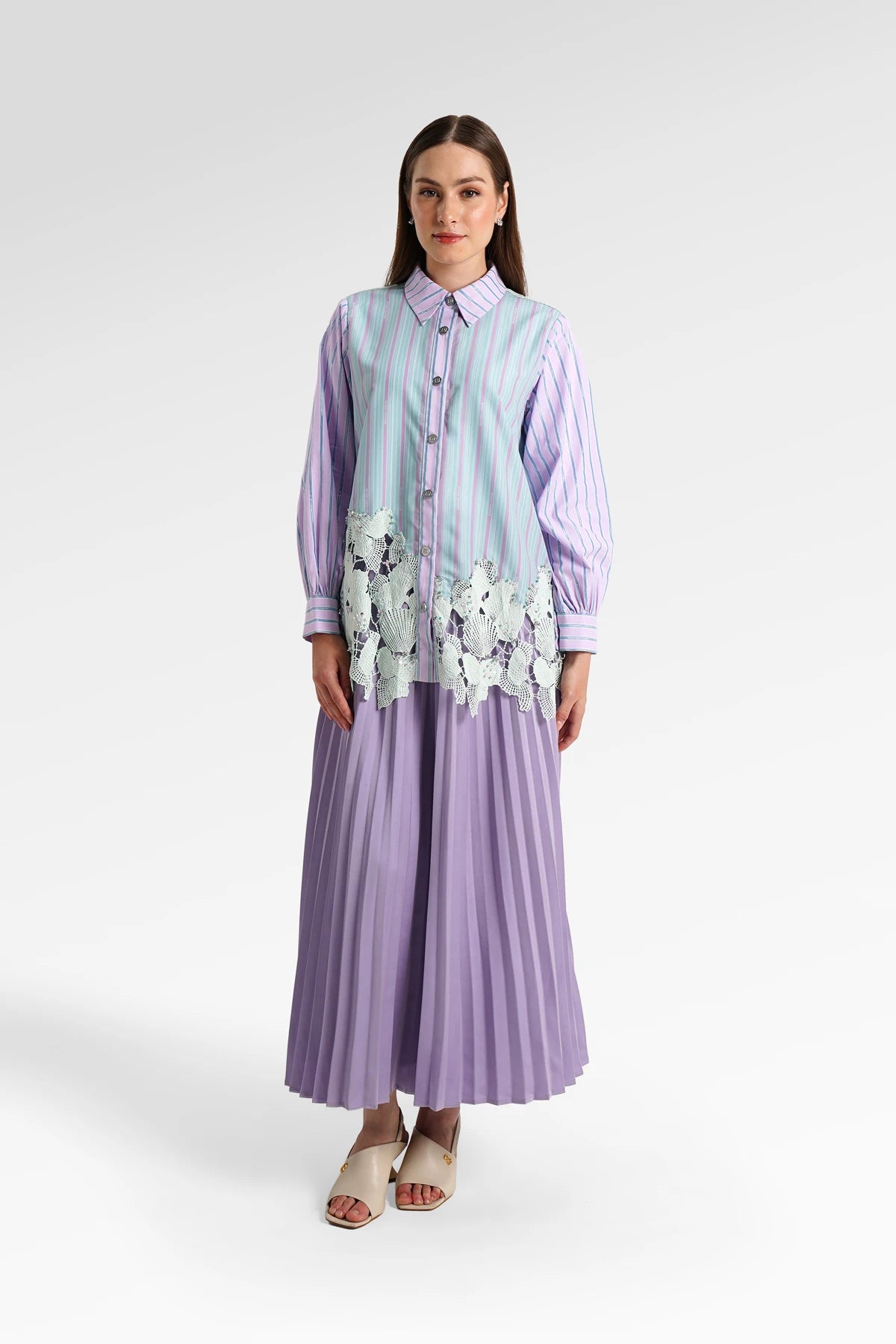 Secret Of The Sea Asymmetric Lace Shirt - Shell
