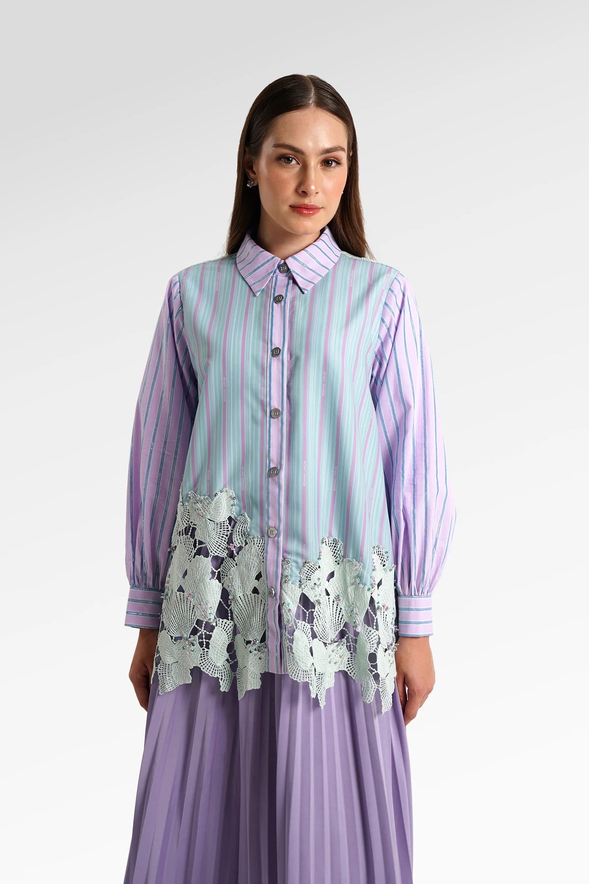 Secret Of The Sea Asymmetric Lace Shirt - Shell