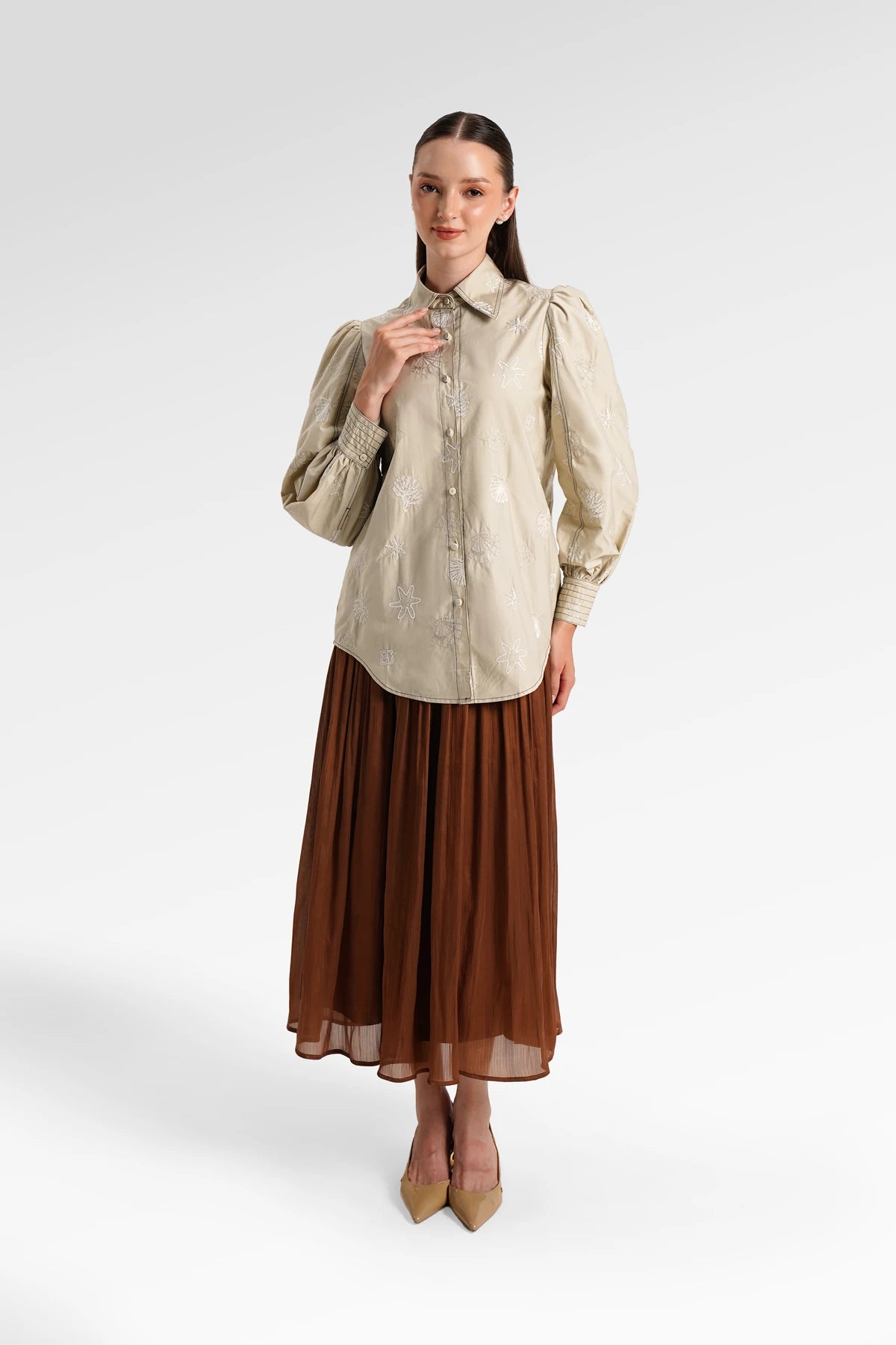 Secret Of The Sea Embroidery Shirt - Sand