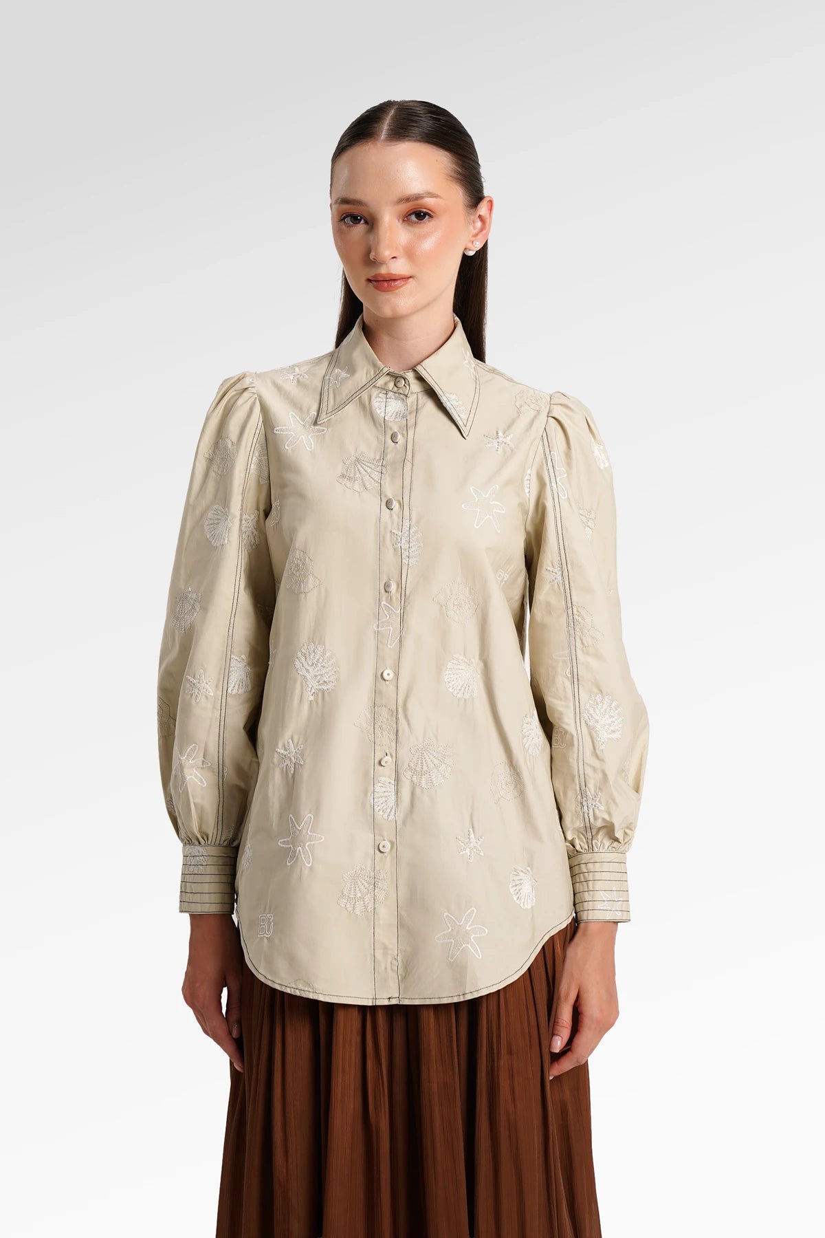 Secret Of The Sea Embroidery Shirt - Sand