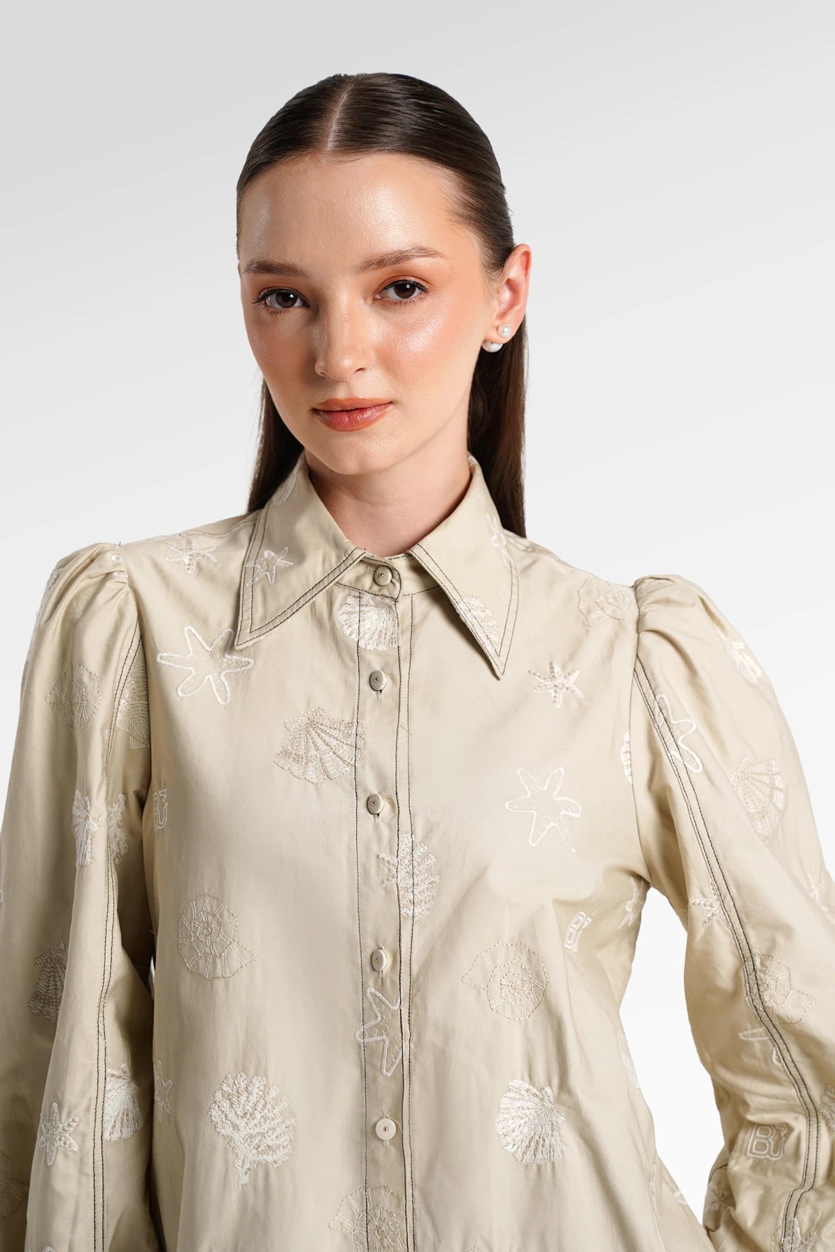 Secret Of The Sea Embroidery Shirt - Sand