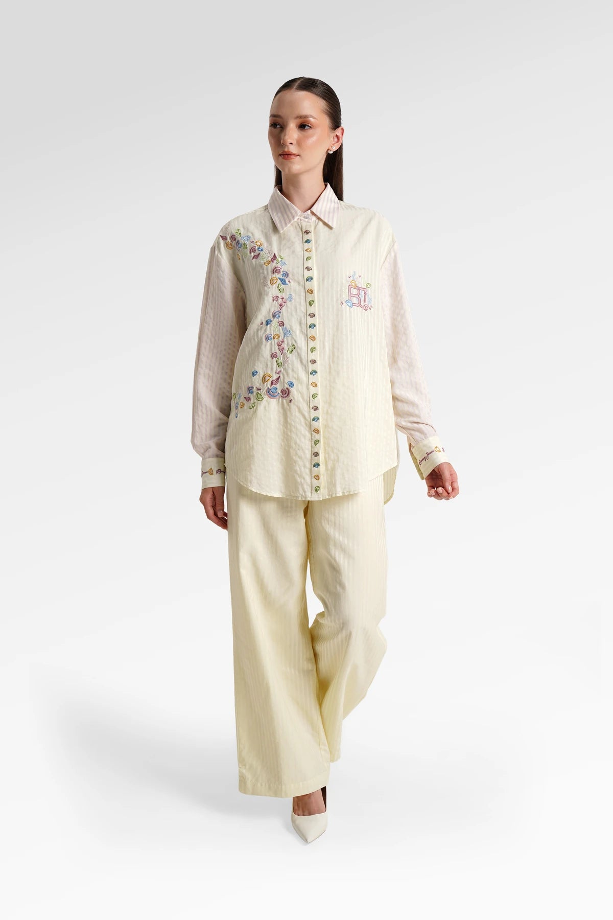 secret of the sea embroidery shell shirt in jellyfish by benang jarum overview look